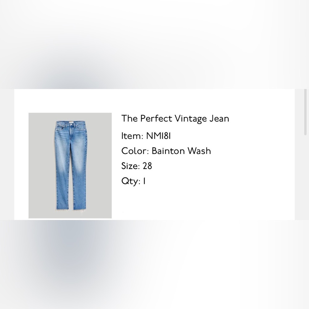 Madewell The Perfect Vintage Jeans - Bainton Wash size 28